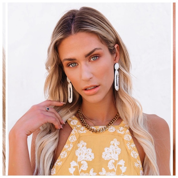 NWT Earrings  3” Tao Beaded Statement /White - Picture 3 of 10